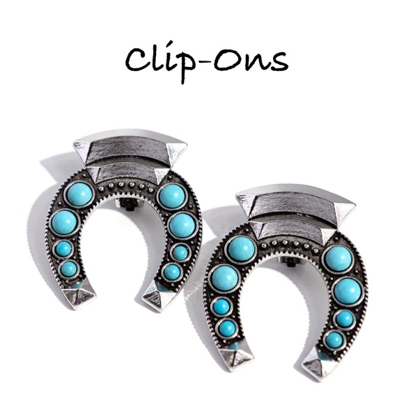 Jewelry - Turquoise Horseshoe Clip-On Earrings